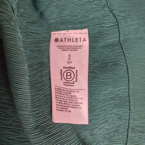 NWT Athleta Emerald Green heathered short sleeve button front Echo top Small - Picture 8 of 8